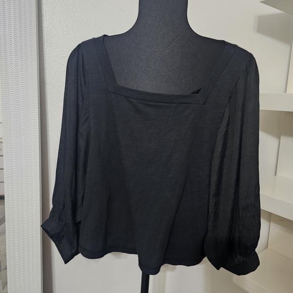 Anthropologie Black Sailor Collar Crop Blouse - Picture 1 of 3